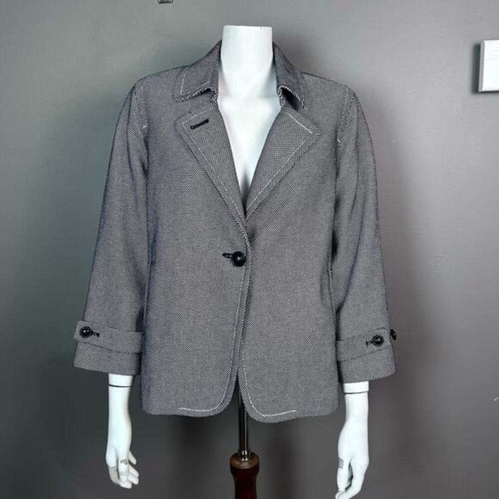 Talbots‎ jacket size 14 P black lightweight tweed NWT spy Scotland Yard trench